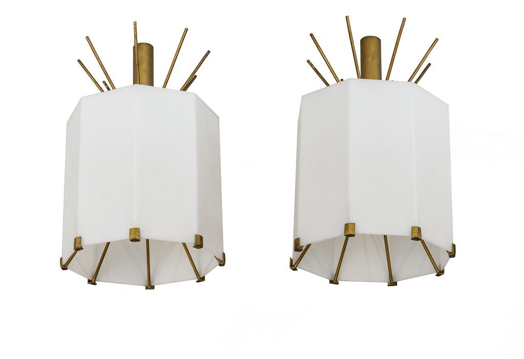 DUE LAMPADE A SOSPENSIONE, anni '60.  Ottone (1 of 3)