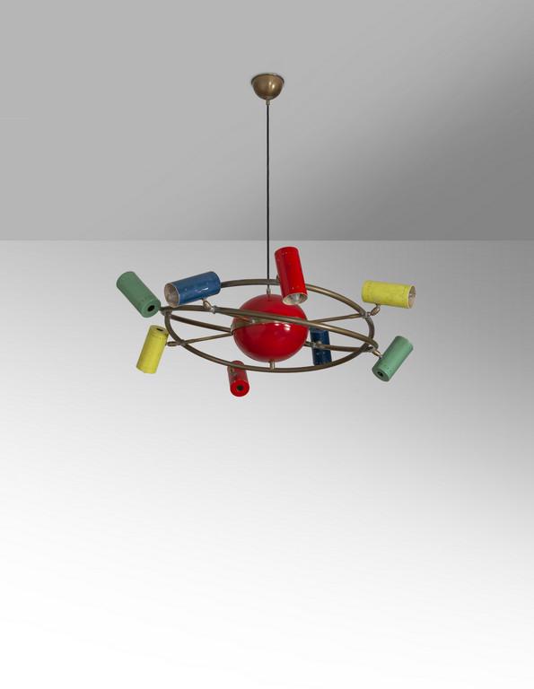 STILNOVO  Un lampadario, anni '50.  Ottone, (1 of 1)