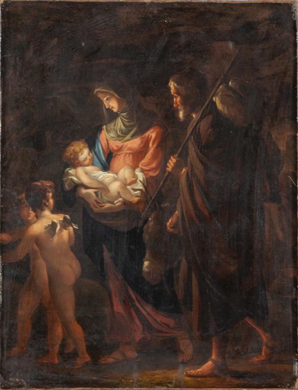 CESARE FRACASSINI (1838-1868) Fuga in: CESARE FRACASSINI (1838-1868) Fuga in Egitto olio cm.46x60 Perizia su foto del Dott.E.Clerici Sella