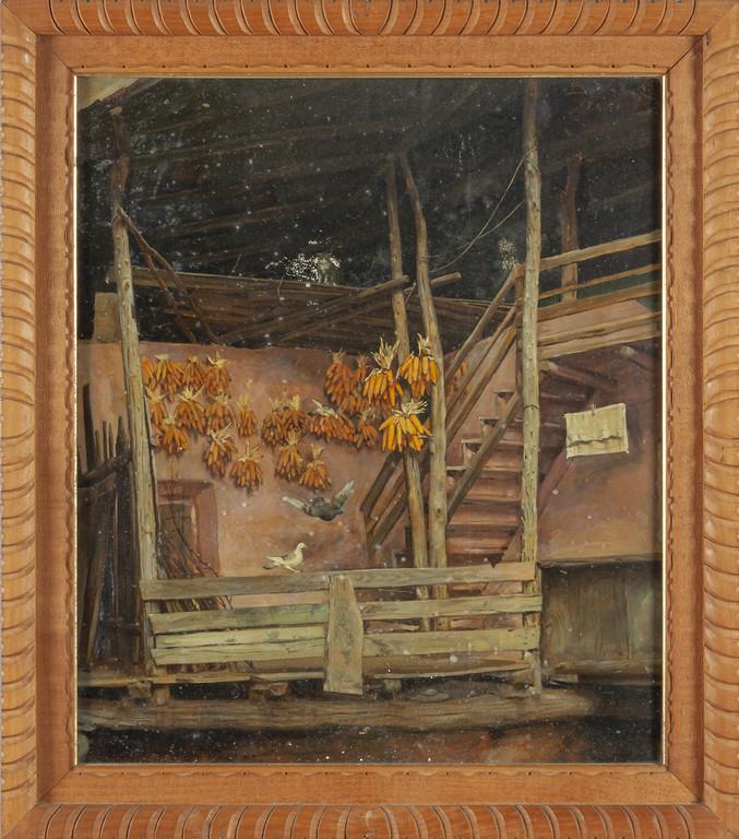 "Interno di stalla con pannocchie" olio su (1 of 1)