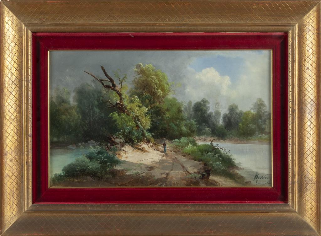 HENRY MARKO' (1855-1921) Paesaggio olio: HENRY MARKO' (1855-1921) Paesaggio olio cm.48x30 f.to in b. a s.