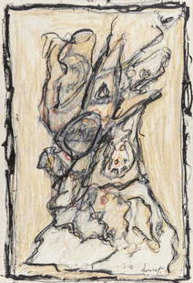 JACQUES DOUCET (1924-1994) Senza titolo: JACQUES DOUCET (1924-1994) Senza titolo 1963 tecnica mista su carta cm 73,5x50 firmato in basso a destra certificato di provenienza della Galleria d'Arte Rotta Farinelli, Genova Untitled 1963 mixed me