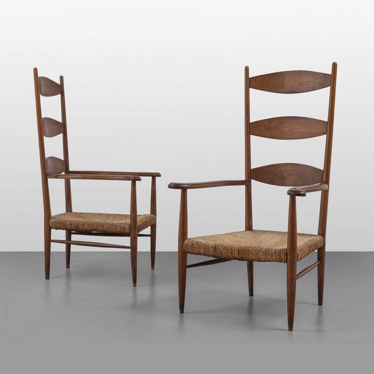 DUE POLTRONE, anni '50. Legno di rovere, (1 of 1)