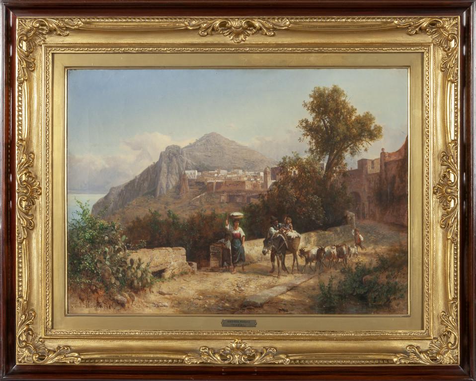 HENRY MARKO' (1855-1921) Veduta di: Andreas MarkÃ² (Vienna 1824-1895) Veduta di Capri olio cm.62x42 f.to in b. a s. e d.to 1883