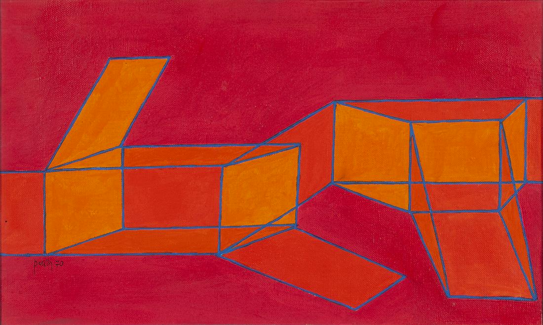 ACHILLE PERILLI (1927-2021) L'anima costipata: ACHILLE PERILLI (1927-2021) L'anima costipata 1970 olio su tela cm 30,5x50 firmato e datato in basso a sinistra firmato, datato e titolato sul retro sul retro: etichetta della Galleria d'Arte Marlboro