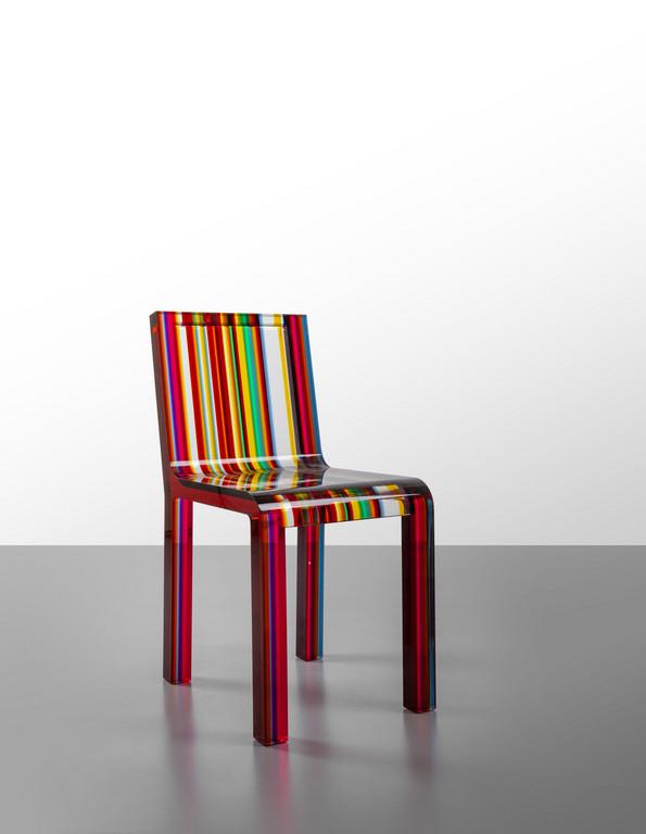 PATRICK NORGUET Una 'Rainbow chair' per: PATRICK NORGUET Una 'Rainbow chair' per CAPPELLINI, 2000. Plexiglass. Altezza cm 87, larghezza 38, profonditÃ 51. A 'rainbow chair' manufactured by CAPPELLINI, 2000. Plexiglass. 34.2in. high, 14.9i