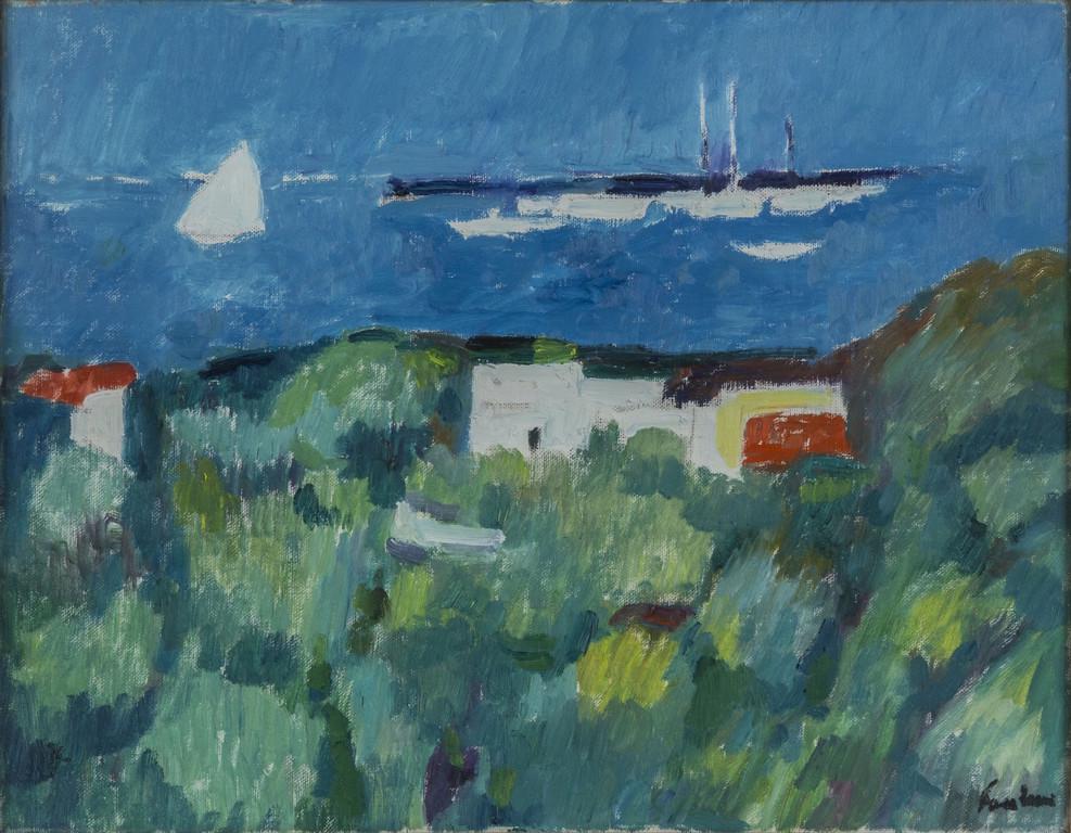 ENRICO PAULUCCI (1901-1999) Paesaggio -: ENRICO PAULUCCI (1901-1999) Paesaggio - Zoagli 1981 olio su tela cm 35x45 firmato in basso a destra sul retro: etichetta della Galleria d'Arte Rotaross, Novara Paesaggio - Zoagli 1981 oil on canvas 13