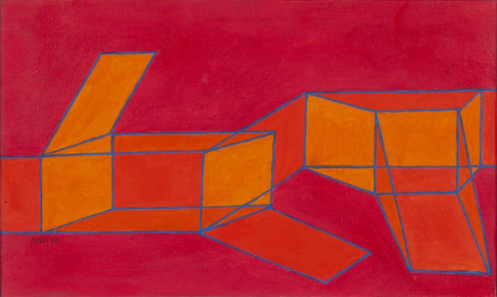 ACHILLE PERILLI (1927-2021) L'anima costipata: ACHILLE PERILLI (1927-2021) L'anima costipata 1970 olio su tela cm 30,5x50 firmato e datato in basso a sinistra firmato, datato e titolato sul retro sul retro: etichetta della Galleria d'Arte Marlboro