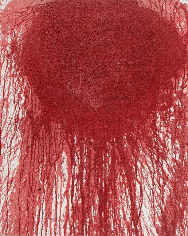 HERMANN NITSCH (1938-2022) Senza titolo: HERMANN NITSCH (1938-2022) Senza titolo 2014 acrilici su tela cm 100x80 firmato e datato sul retro autentica dell'Archivio Nitsch N.K_06_14 firmato dall'artista con timbro di o.m. Theater archiv N.494
