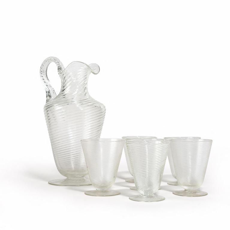 MURANO, anni '30.  Una caraffa e sei bicchieri (1 of 1)