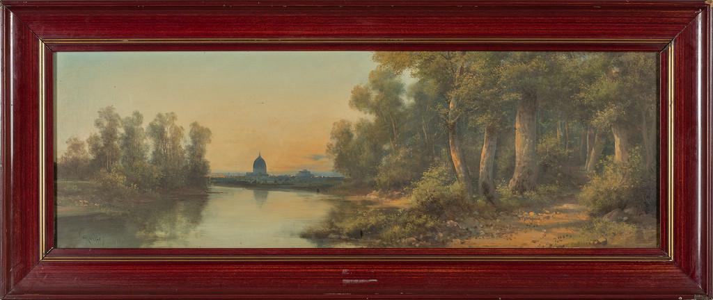 HENRY MARKO' (1855-1921) Veduta di San Pietro: HENRY MARKO' (1855-1921) Veduta di San Pietro dal Tevere olio cm.88x89 f.to in b. a s.