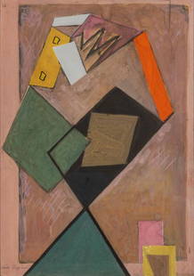 MAURO REGGIANI (1897-1980) Composizione: MAURO REGGIANI (1897-1980) Composizione 1952 tempera su carta cm 45x32 firmato in basso a sinistra provenienza: Gallerie Giraldi, Livorno con certificato di provenienza Composizione 1952 tempera on pa