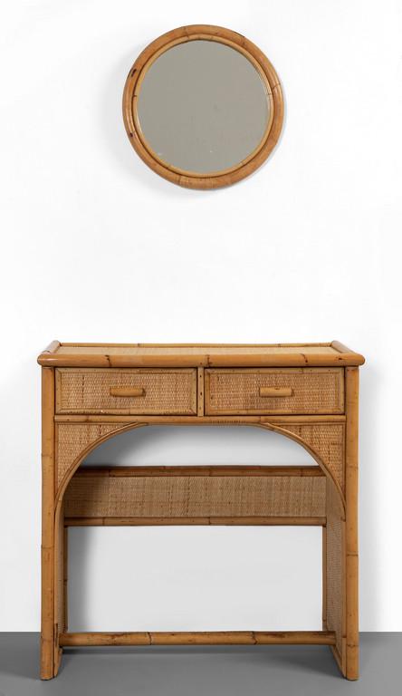 UNA CONSOLE CON SPECCHIO, anni '60.  Malacca, (1 of 2)