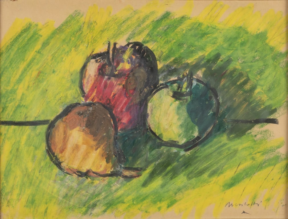 ENNIO MORLOTTI (1910-1992) Natura morta: ENNIO MORLOTTI (1910-1992) Natura morta 1979 pastello su carta cm 28x37,5 firmato in basso a destra autentica dell'artista su foto a cura della Galleria Bottega d'Arte, Acqui Terme (AL) Natura morta 1