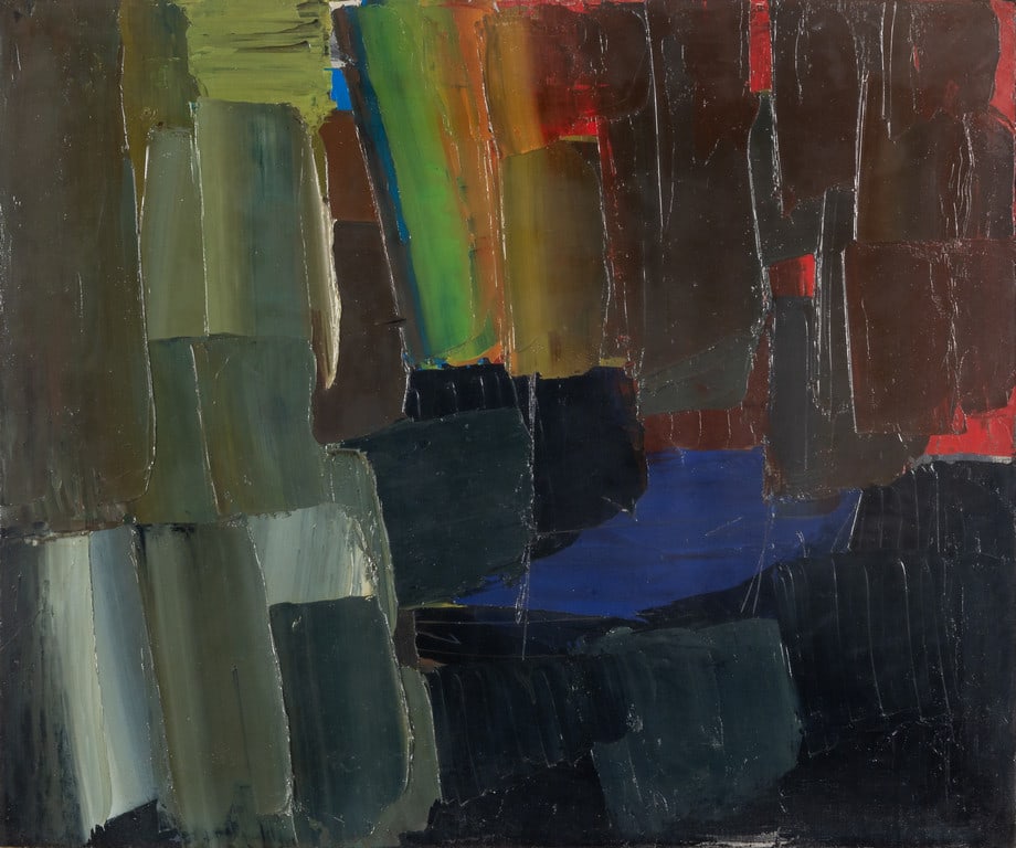 ALFREDO CHIGHINE (1914-1974) Composizione: ALFREDO CHIGHINE (1914-1974) Composizione 1965 olio su tela cm 54x65 firmato, datato e titolato sul retro autentica dell'artista su foto Composizione 1965 oil on canvas 21,25x25,69 in signed, dated an