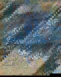 RUGGERO SAVINIO (1934-) I Campi Elisi: RUGGERO SAVINIO (1934-) I Campi Elisi 1977 olio su carta intelata cm 30x23,5 firmato, datato e titolato sul retro I Campi Elisi 1977 oil on paper on canvas 11,81x9,25 in signed, dated and titled on th