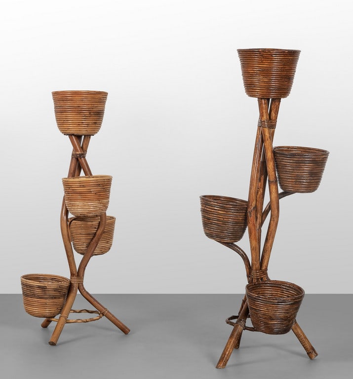 DUE PORTAVASI, anni '60.  Malacca, giunco e (1 of 2)