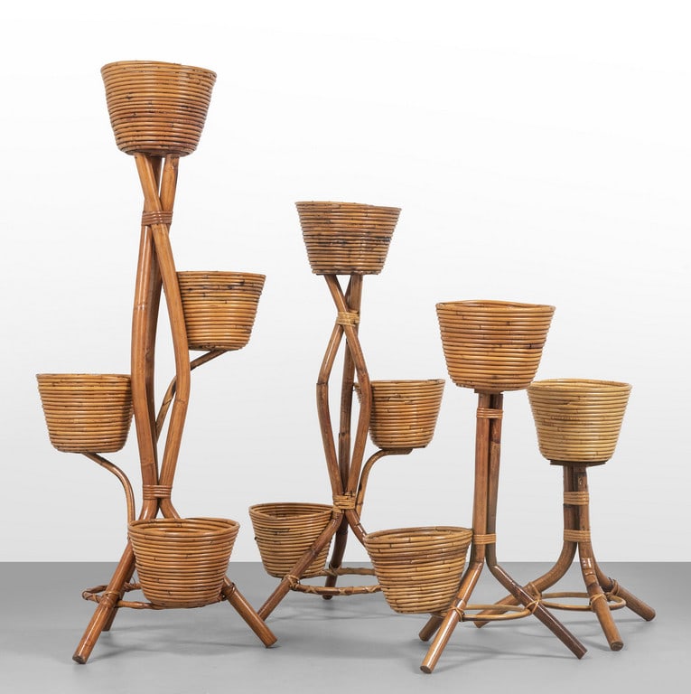 QUATTRO PORTAVASI, anni '60 Malacca, giunco e (1 of 1)