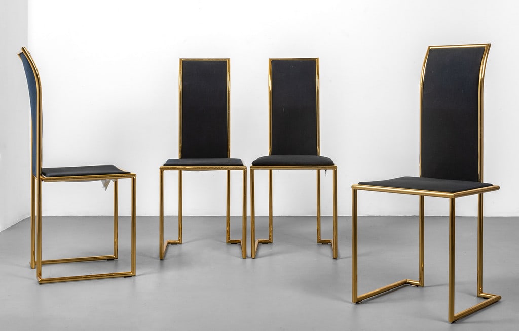 QUATTRO SEDIE, anni '70. Acciaio ottonato, (1 of 1)