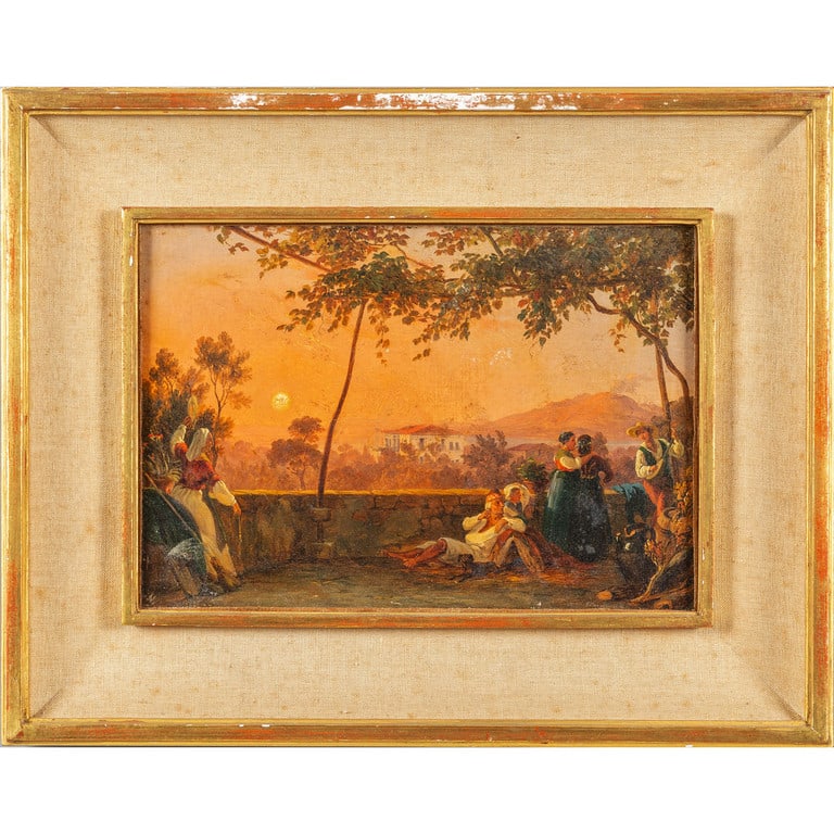 GIACINTO GIGANTE (1806-1876): GIACINTO GIGANTE (1806-1876) (attribuito) Tramonto sul Vesuvio olio cm.30x22 s.to in b. a s. pubblicato nel catalogo "Pittura dell'800" Galleria Sant'Andrea 1959 n.28