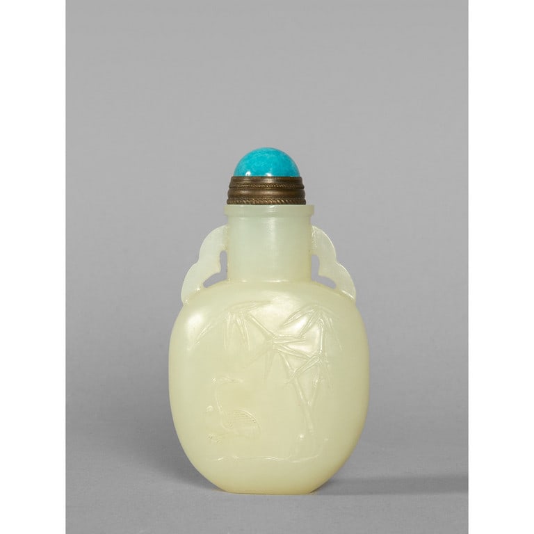 Snuff bottle in giada con coperchio in pietra (1 of 1)