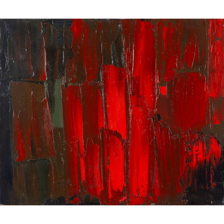 ALFREDO CHIGHINE (1914-1974) Riflessi rossi: ALFREDO CHIGHINE (1914-1974) Riflessi rossi 1965 olio su tela cm 54x65 firmato e titolato sul retro autentica dell'artista su foto Riflessi rossi 1965 oil on canvas 21,25x25,59 in signed and titled on