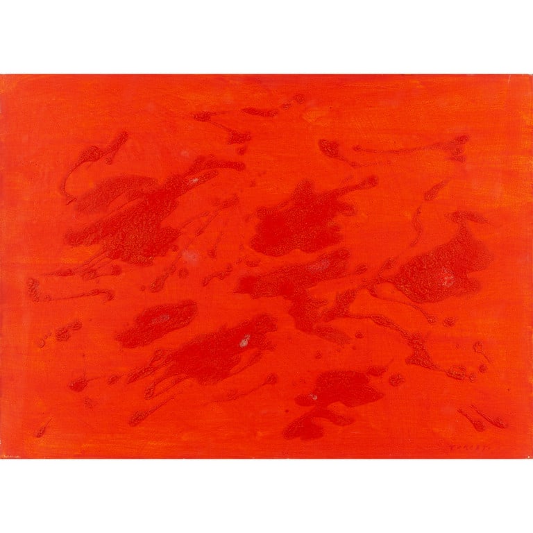 GIULIO TURCATO (1912-1995) Senza titolo: GIULIO TURCATO (1912-1995) Senza titolo 1971 olio e sabbia su tela cm 50x70 sul retro : firma e dedica "a Giraldi", Lucca sul retro: dichiarazione di Giraldi per relativo acquisto nel 1972 Untitled 19