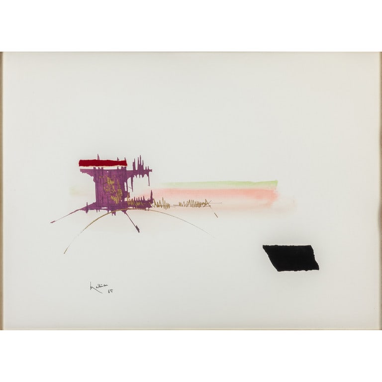 GEORGES MATHIEU (1921-2012) Composizione: GEORGES MATHIEU (1921-2012) Composizione 1965 gouache e collage su carta cm 56x77 firmato e datato in basso a sinistra Composizione 1965 gouache and collage on paper 22,04x30,31 in signed and dated lo