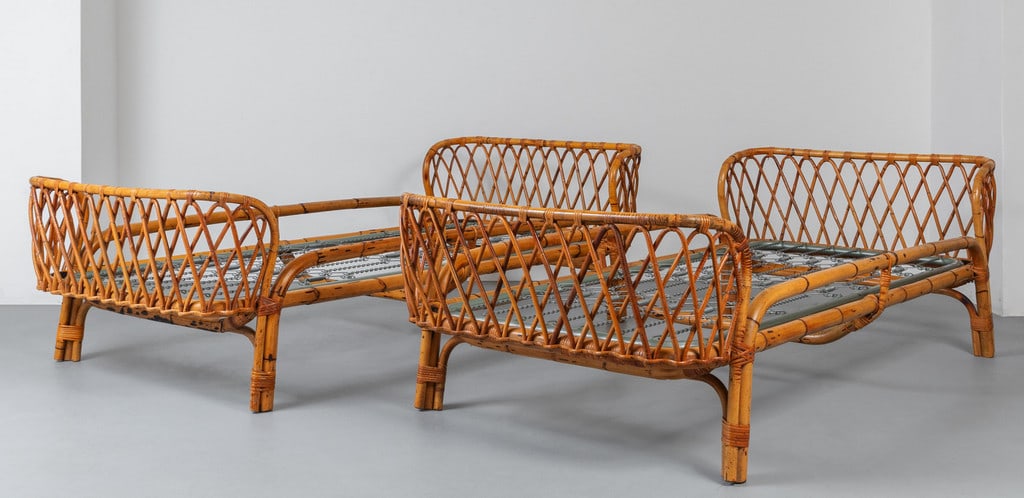 DUE DAY-BED, anni '60.  Malacca, giunco e (1 of 2)