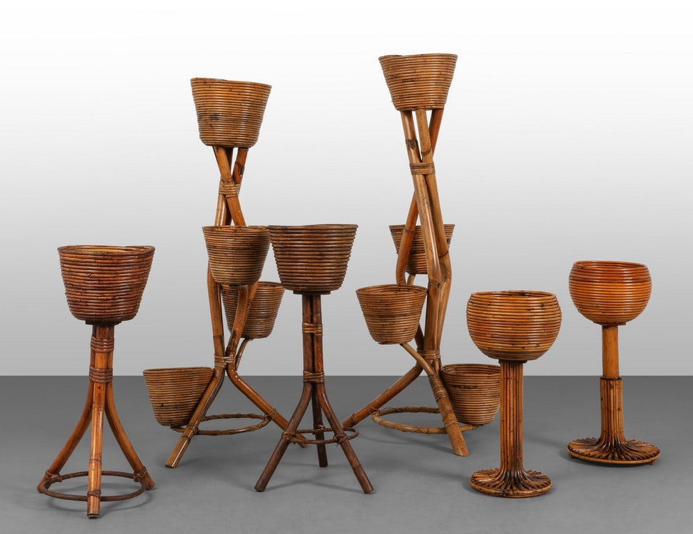 SEI PORTAVASI, anni '60. Malacca, giunco, (1 of 1)