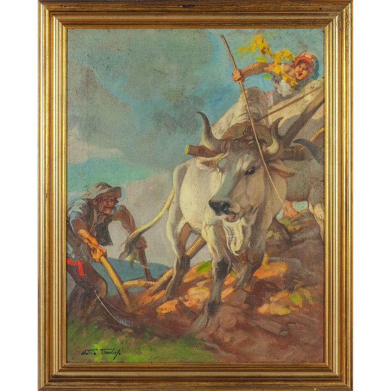 MATTIA TRAVERSO (1885-1956)  L'aratura olio (1 of 2)