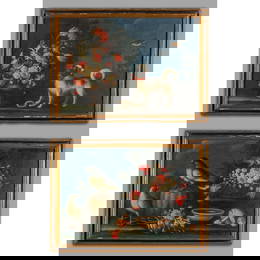 Scuola piemontese sec.XVIII "Fiori ed animali"