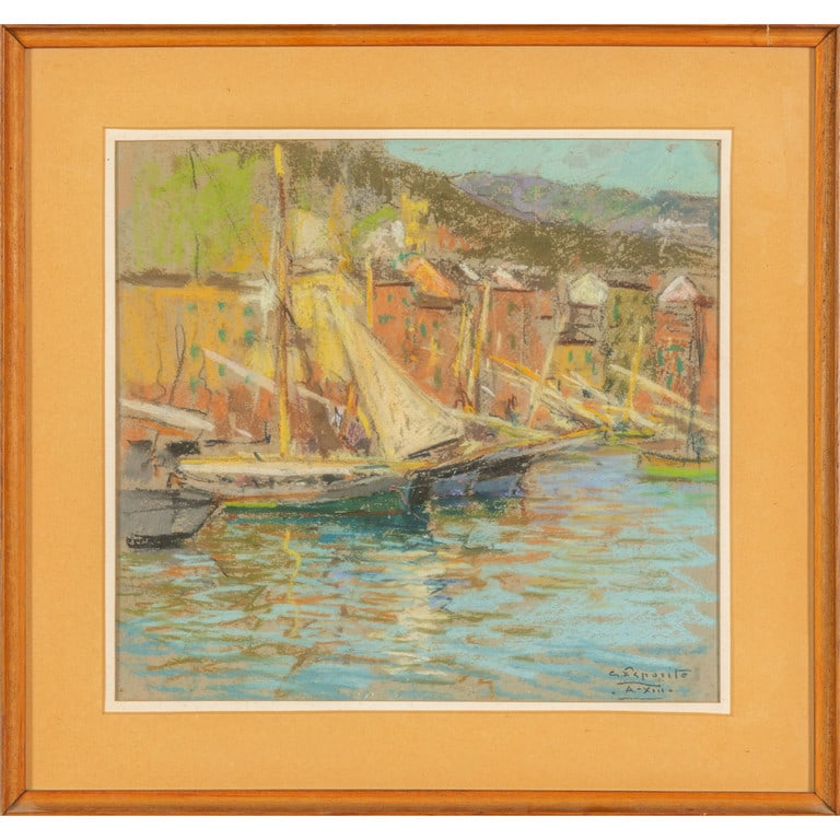 GAETANO ESPOSITO (1858-1911): GAETANO ESPOSITO (1858-1911) Camogli pastello cm.35x35 f.to in b. a ds. e d.to