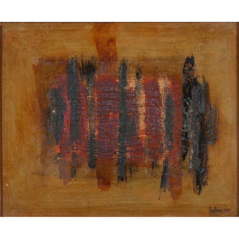 CAROL RAMA (1918-2015) CAROL RAMA Senza: CAROL RAMA (1918-2015) CAROL RAMA Senza titolo 1959 tecnica mista su compensato cm 32,5x39,5 firmato e datato in basso a destra autentica su foto dell'Archivio Carol Rama, Torino Untitled 1959 mixed m