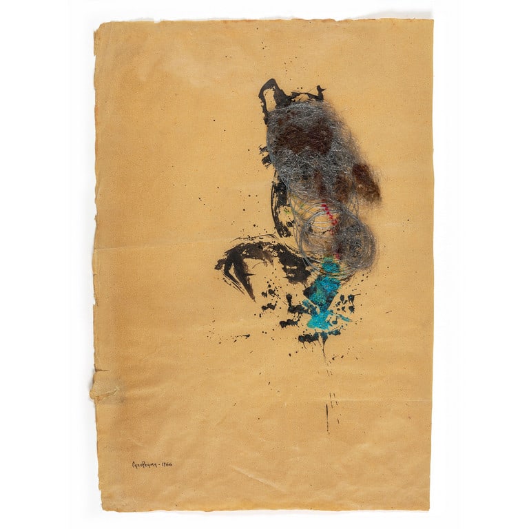 CAROL RAMA (1918-2015) CAROL RAMA Senza: CAROL RAMA (1918-2015) CAROL RAMA Senza titolo 1966 fili metallici, inchiostro e tecnica mista su carta cm 61x42 firmato e datato in basso a sinistra autentica su foto dell'Archivio Carol Rama, Torino