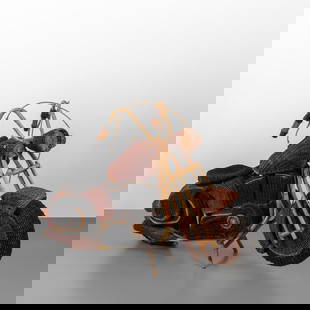 TOM DIXON, anni '80. Una motocicletta Harley: TOM DIXON, anni '80. Una motocicletta Harley Davidson ideata per le vetrine dell'azienda Habitat. Giunco e canna d'India intrecciata smaltata. Altezza cm 115, larghezza 60, lunghezza 190. A Harley Dav