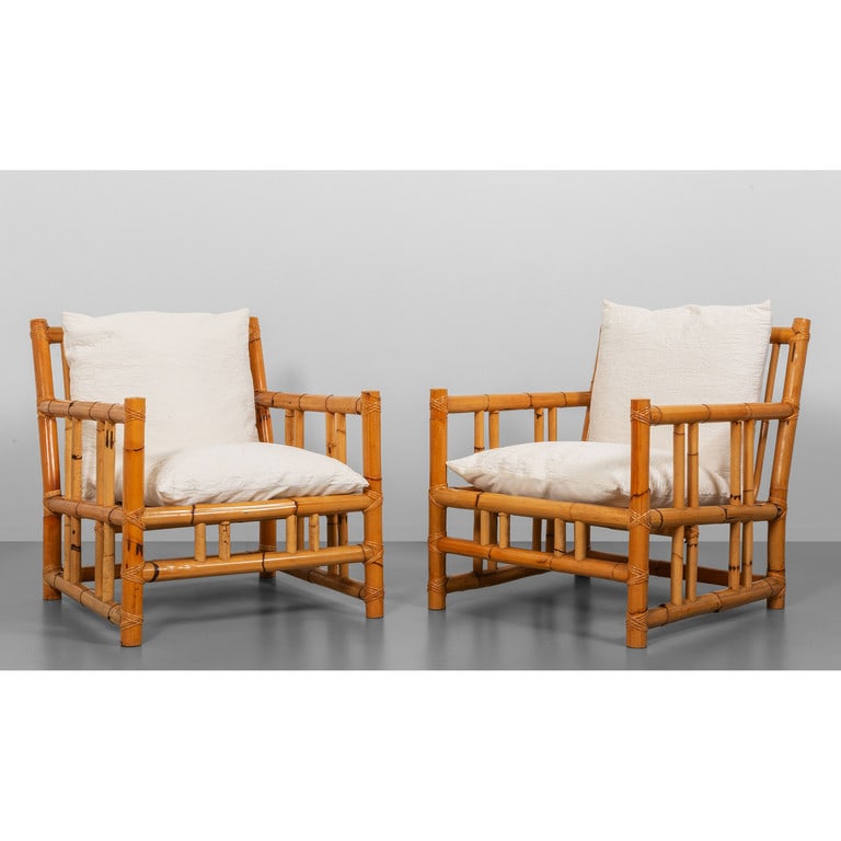 DUE POLTRONE, anni '60.  Malacca, giunco, (1 of 4)