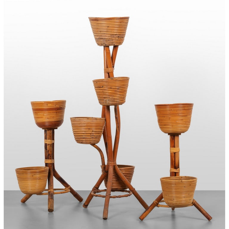 TRE PORTAVASI, anni '60.  Malacca, giunco e (1 of 1)