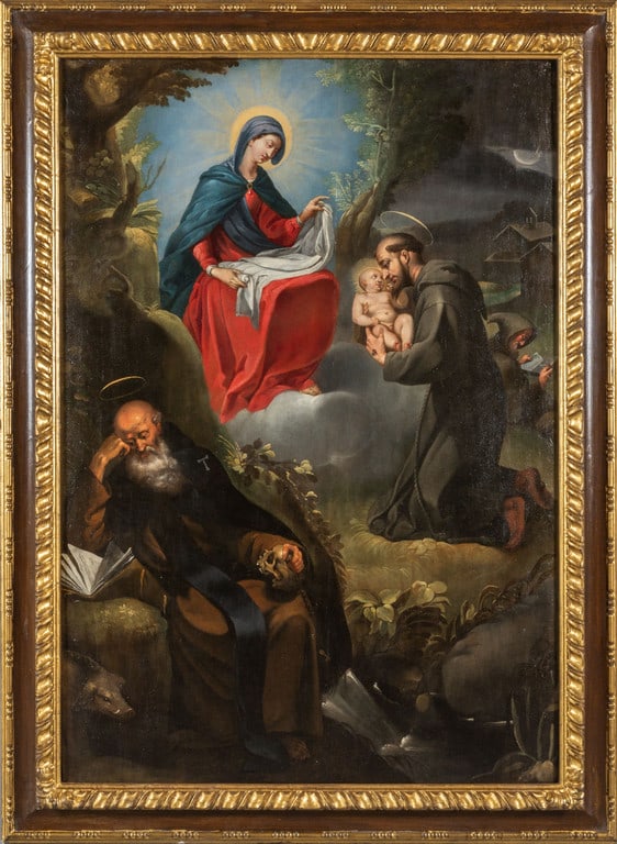 Anonimo pittore da Francesco Vanni, sec.XVIII,: Anonimo pittore da Francesco Vanni, sec.XVIII, "La Vergine offre Gesù Bambino a San Francesco con frate" olio cm. 106x152 Vedi scheda storico-scientifica ed attributiva di Mattia Vinco (25/03/2021)