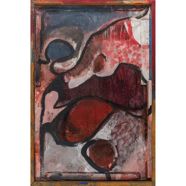 RENATA BOERO (1936-) Specchio 1980 olio e: RENATA BOERO (1936-) Specchio 1980 olio e listelli di legno su tela cm 90x60 firmato, datato e titolato sul retro autentiche dell'artista su foto provenienza: Studio dell'Artista comprato dall'attuale