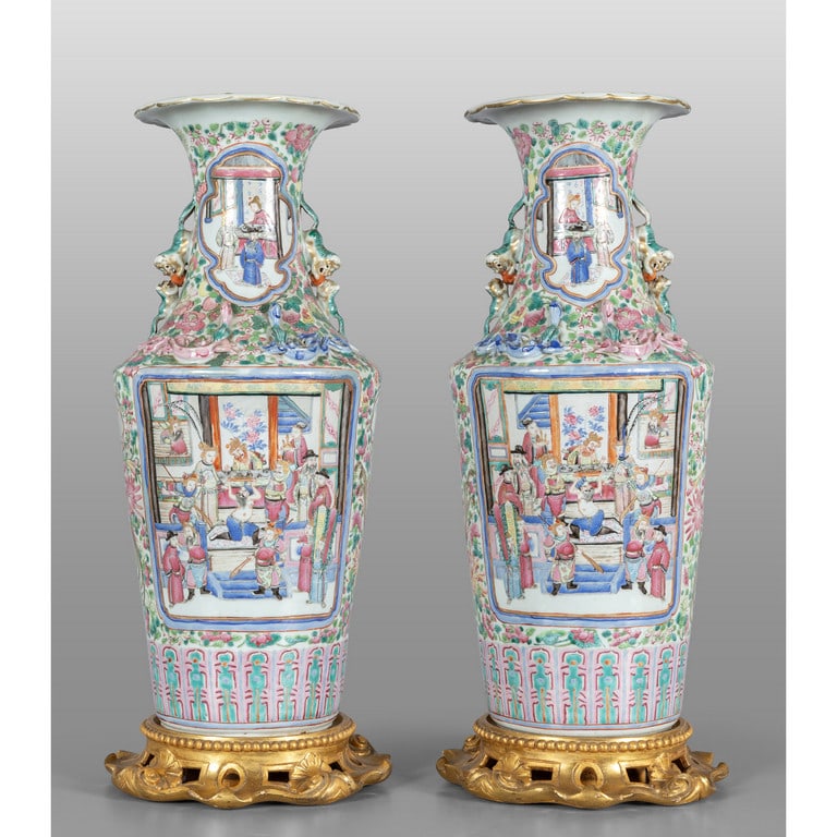 Coppia di vasi in porcellana famiglia rosa (1 of 3)