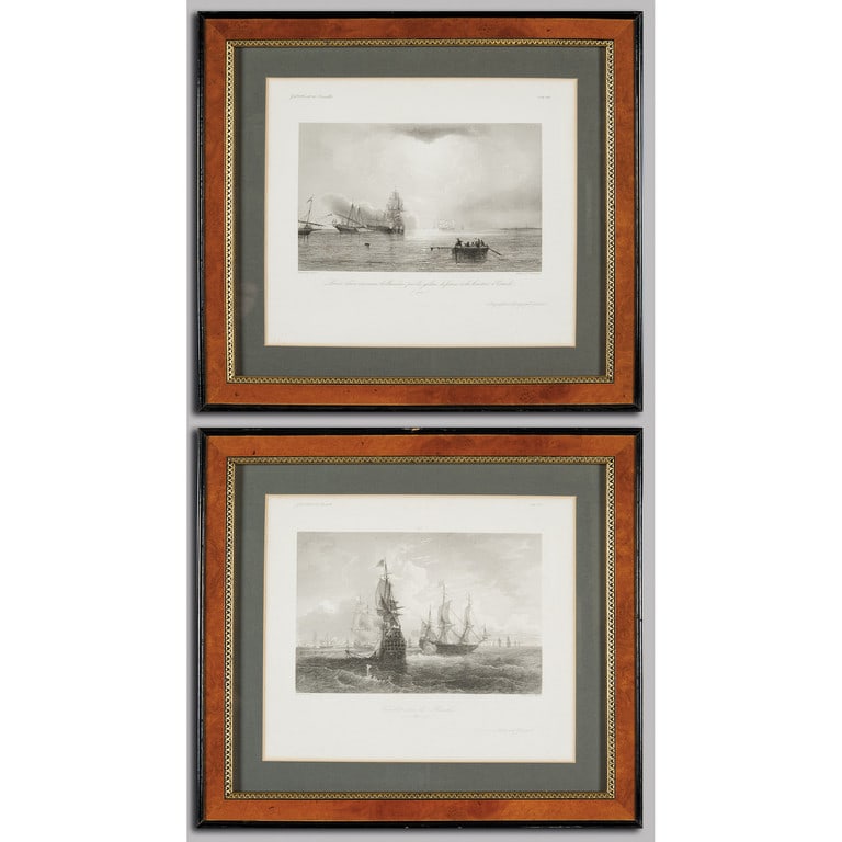 "Vedute con navi" sette stampe, Inghilterra: "Vedute con navi" sette stampe, Inghilterra sec.XIX misure con cornici cm. 43x38