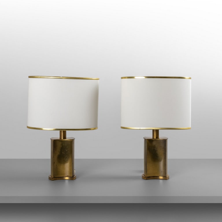 DUE LAMPADE DA TAVOLO, anni '70.  Ottone, (1 of 2)
