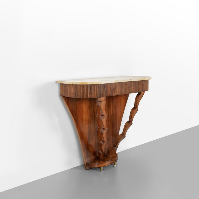 UNA CONSOLE, anni '30.  Legno di noce, (1 of 4)