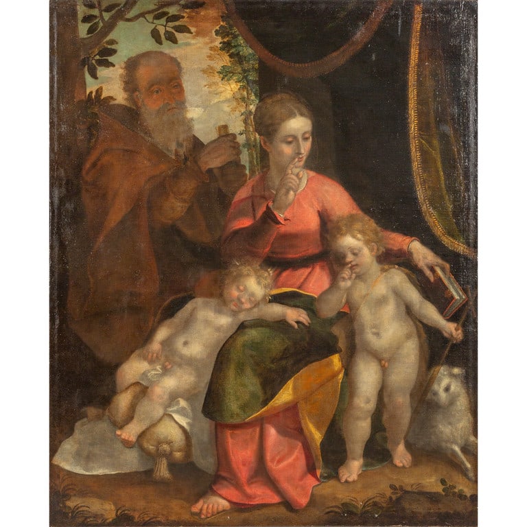 BERNARDO CASTELLO (1557-1629) Madonna con: BERNARDO CASTELLO (1557-1629) Madonna con Bambino, San Giovannino e Sant'Antonio Abate olio cm.120x 145,5 Bernardo Castello fu un pittore manierista genovese, attivo tra la fine del XVI e l'inizio del