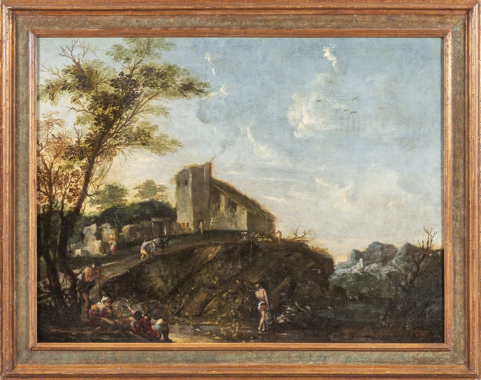Scuola italiana sec.XVIII "Paesaggio con casolare (1 of 2)