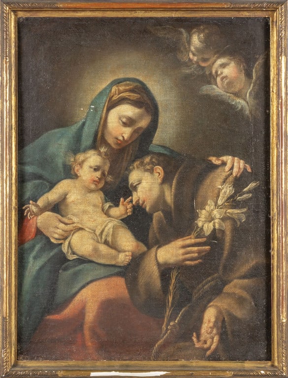 Scuola piemontese sec.XVIII "Madonna con Bambino: Scuola piemontese sec.XVIII "Madonna con Bambino e Sant'Antonio" olio cm. 65x90
