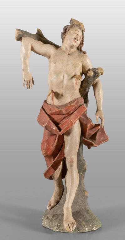 San Sebastiano, scultura in legno policromo,: San Sebastiano, scultura in legno policromo, Piemonte sec.XVIII h.cm.83