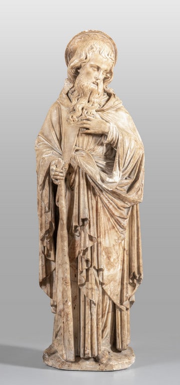 San Giuseppe con bastone, scultura in marmo di: San Giuseppe con bastone, scultura in marmo di Volterra, bottega di Arnolfo di Cambio, sec.XV cm.40xh.115
