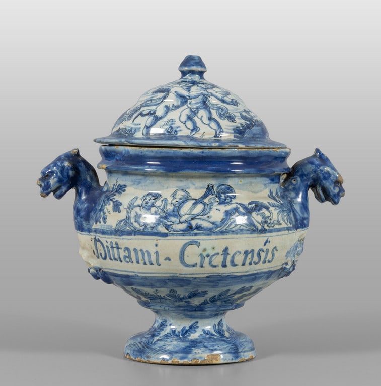 Unguentario in maiolica a decoro bianco e blu con (1 of 2)